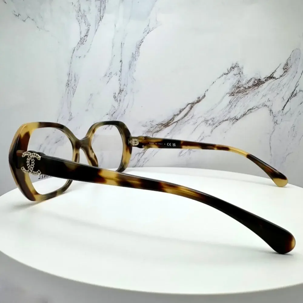 New CHANEL Eyeglasses Brown Gold Chain CC Square Acetate Womens - Picture 6 of 16